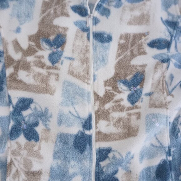 Alfred Dunner White Blue Floral Fleece Outdoor Zip Up Sweater Xl - Picture 7 of 11